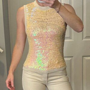 Rachel Comey Iris Crochet Sequin Alpaca Sleeveless Crewneck Sweater Small $450